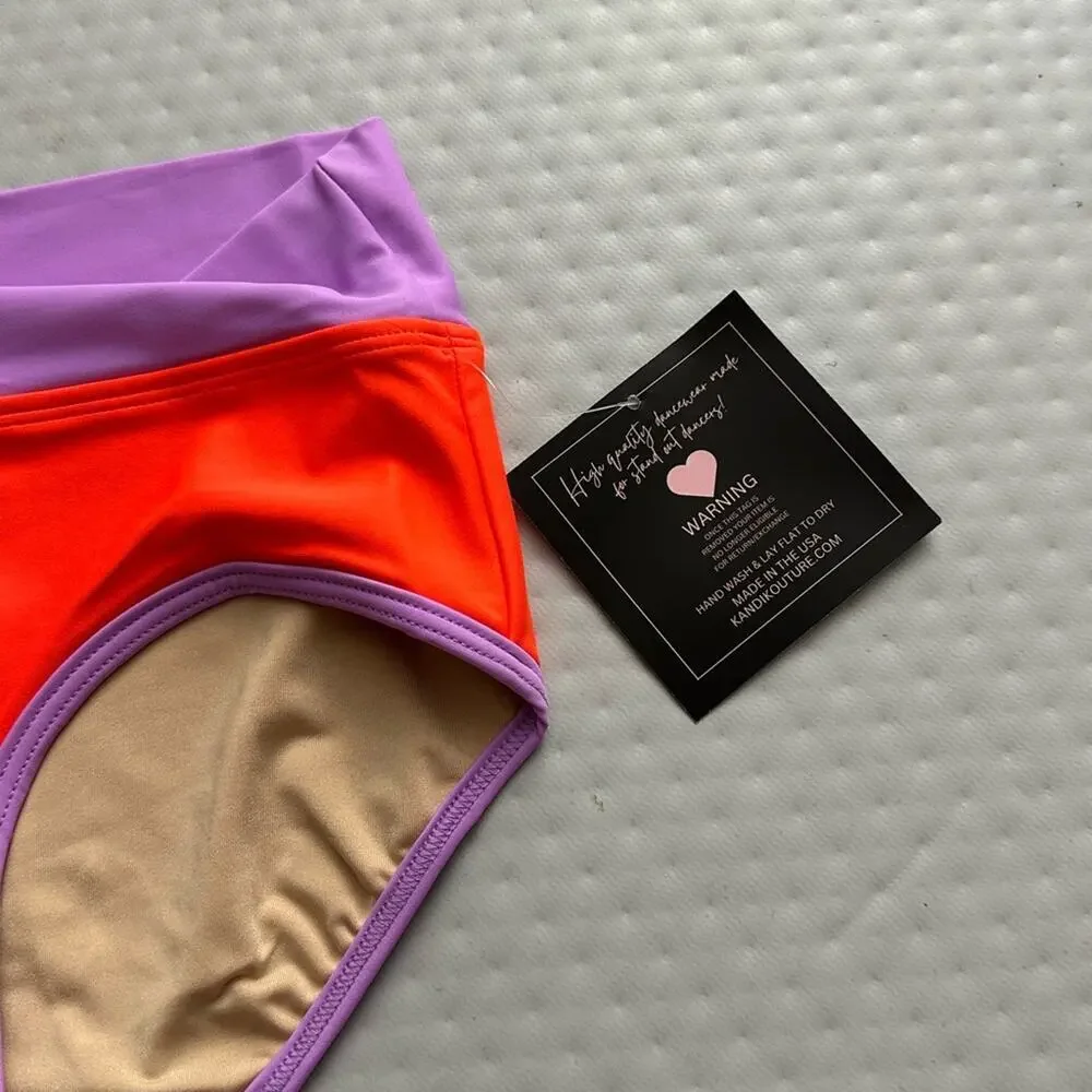 Kandi Kouture Orange Purple High Waist Dance Briefs bottoms TXS 0/2 NWT
